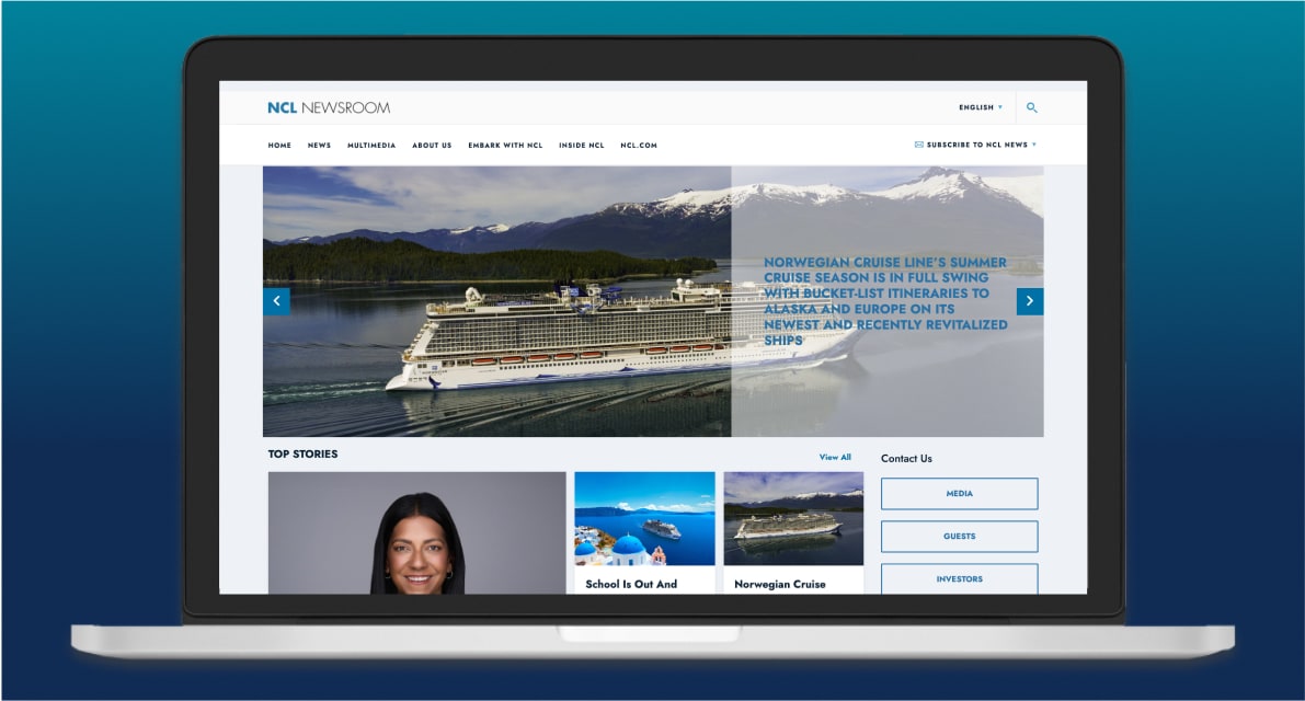 image of a laptop showing previews of news articles