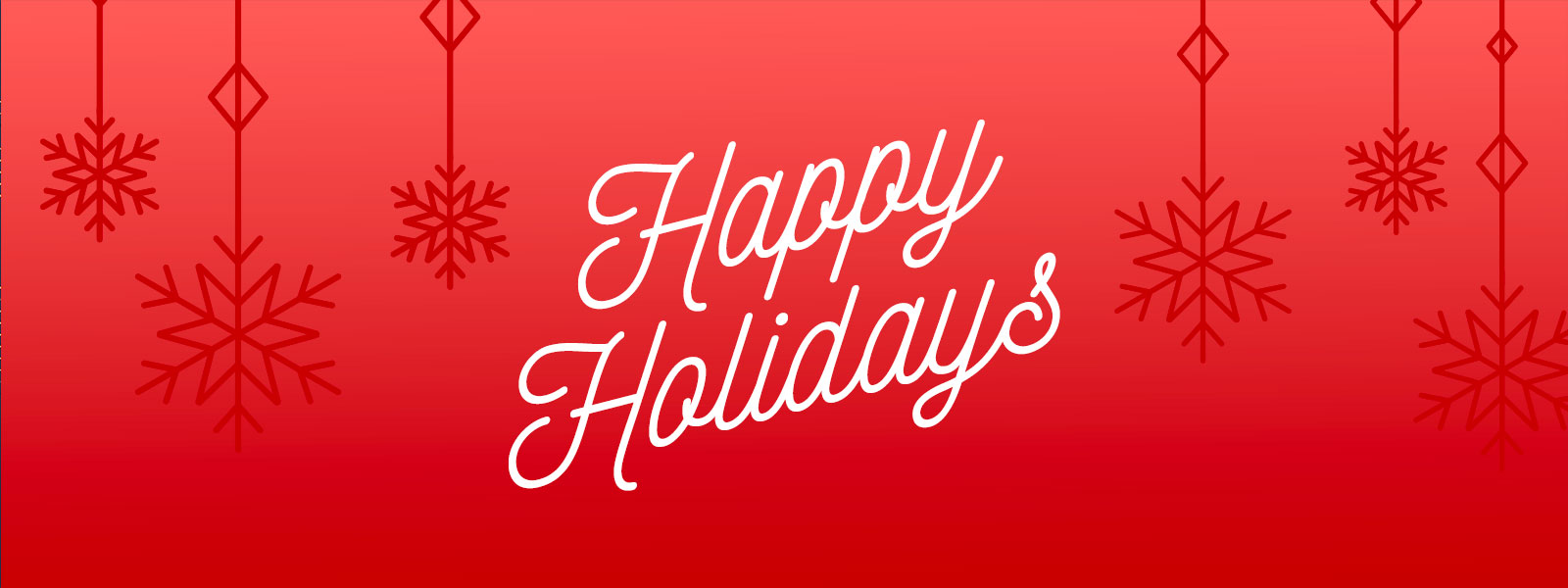Happy Holidays in white cursive with shadows of snowflakes on a red background